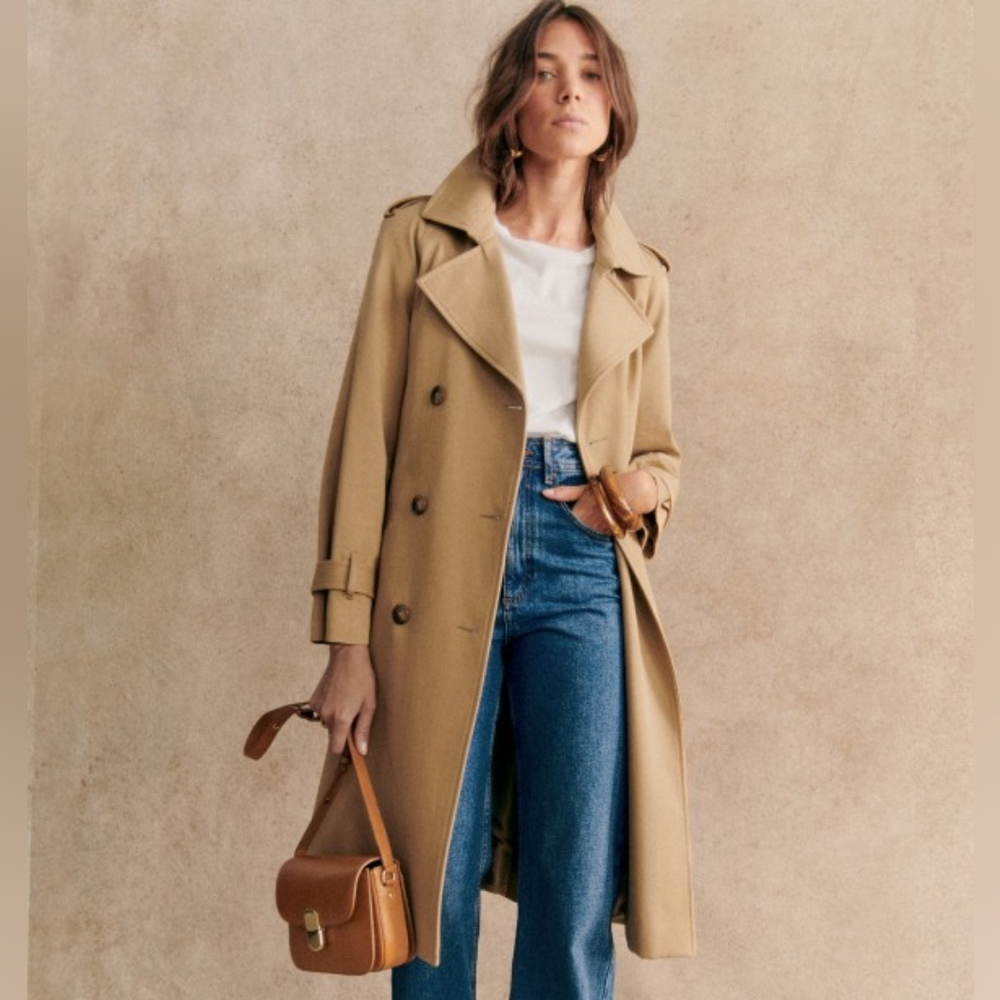 Sezane Scott Trench Coat Camel - Size 0/32
